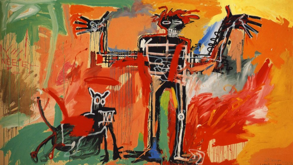 Basquiat Chico y perro junto a una boca de incendio (1982)
